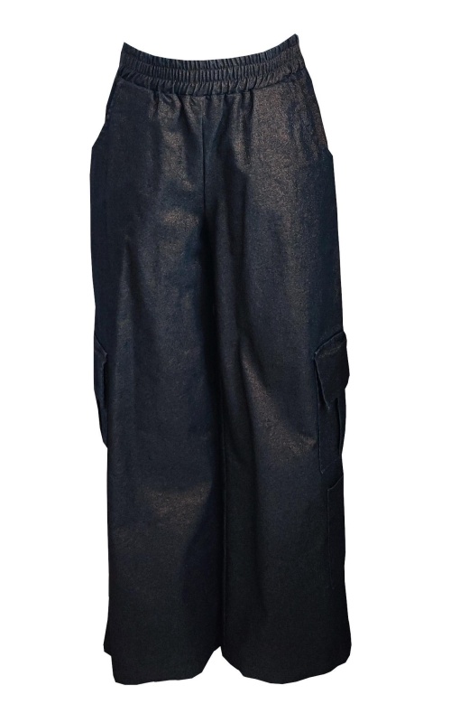 Serafino Παντελόνα  wide leg  lurex  καφέ σκούρο cargo 6106