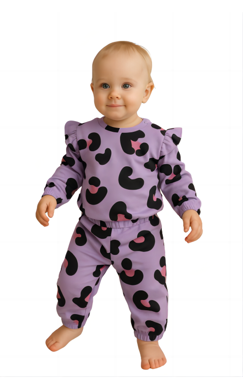Serafino  Σετ Φόρμα Βελουτέ Animal Print Λιλά-6195